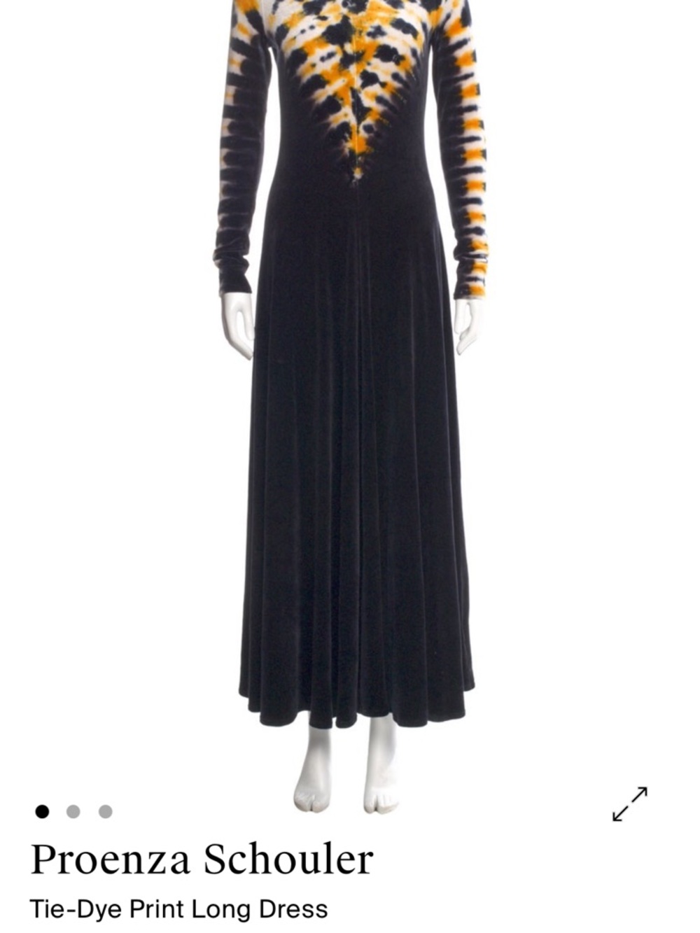 Proenza Schouler Black Velvet Long Sleeve Dress with Yellow and White Tie-Dye
